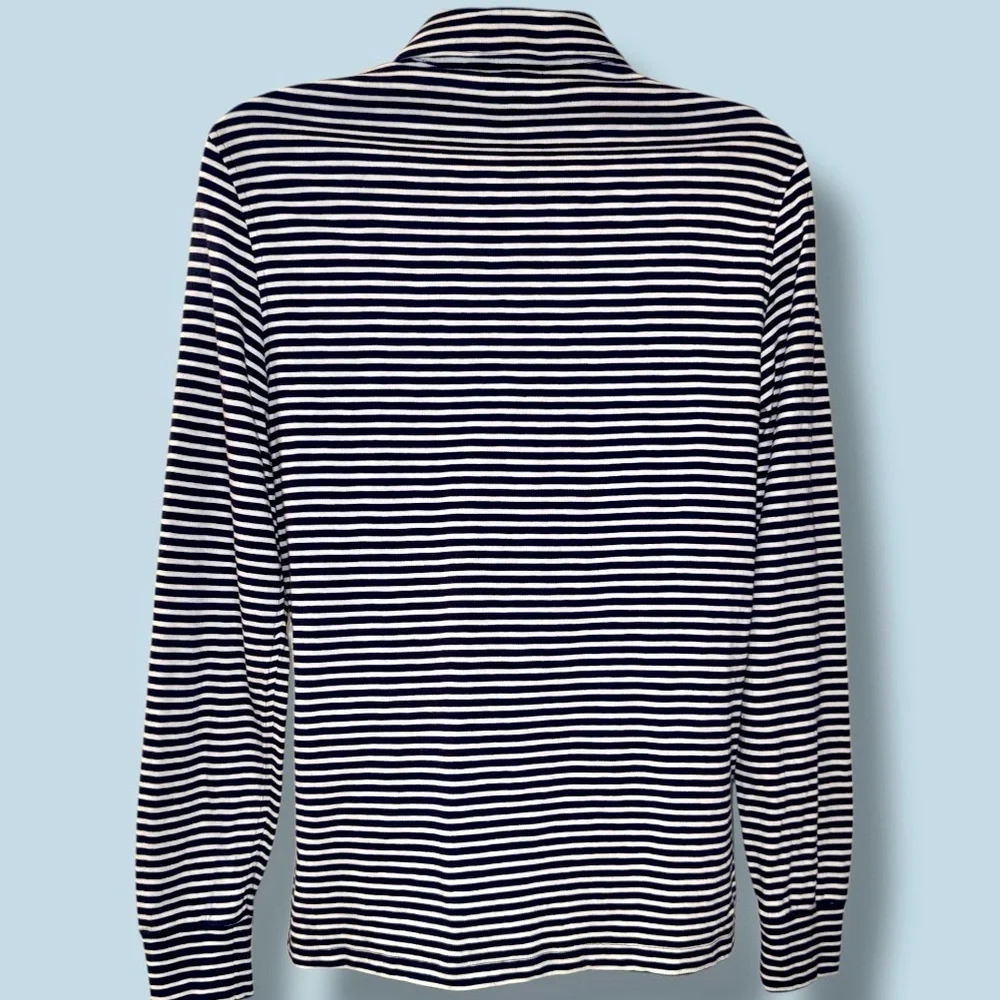 J.Crew Men’s Long Sleeve Slub Cotton Polo Shirt Navy White Striped – Size M